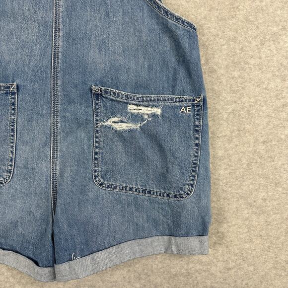 American Eagle Denim Tomgirl Short Overall WMNS Relaxed Fit Medium Vintage Wash - Picture 5 of 11